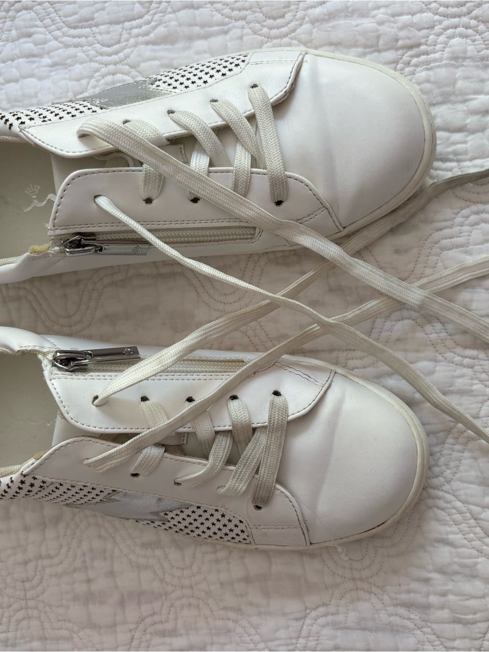 Nina White Lace-Up Sneakers with Silver Star Accents